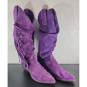 Vintage Capezio purple fringe Suede  Slouch cowboy boots‎ 6m